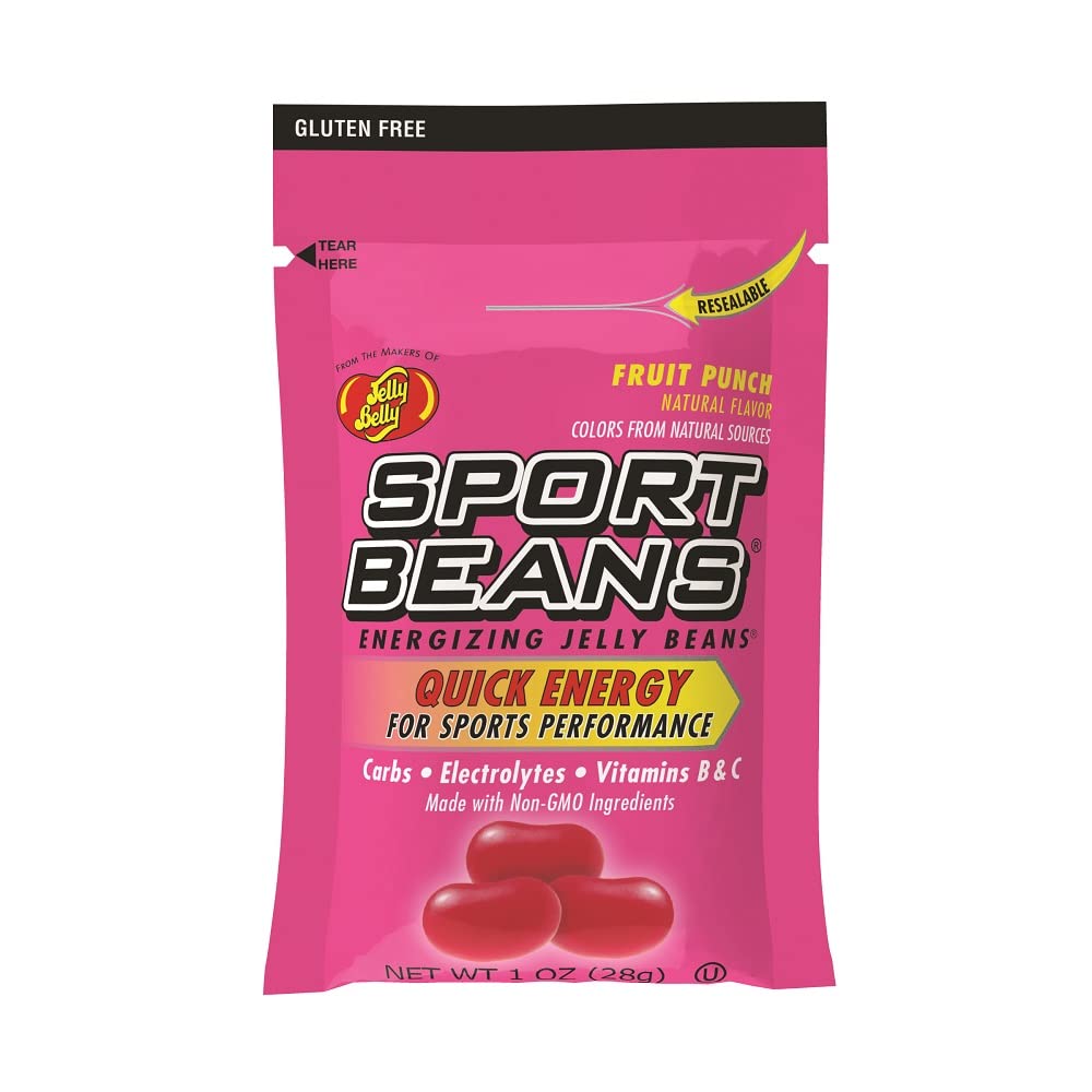 Sport Beans Energizing Jelly Beans For Exercise With Electrolytes And Vitamins By Jelly Belly - Fruit Punch Flavor Pack Of 6 X 1 Ounce Resealable Bags