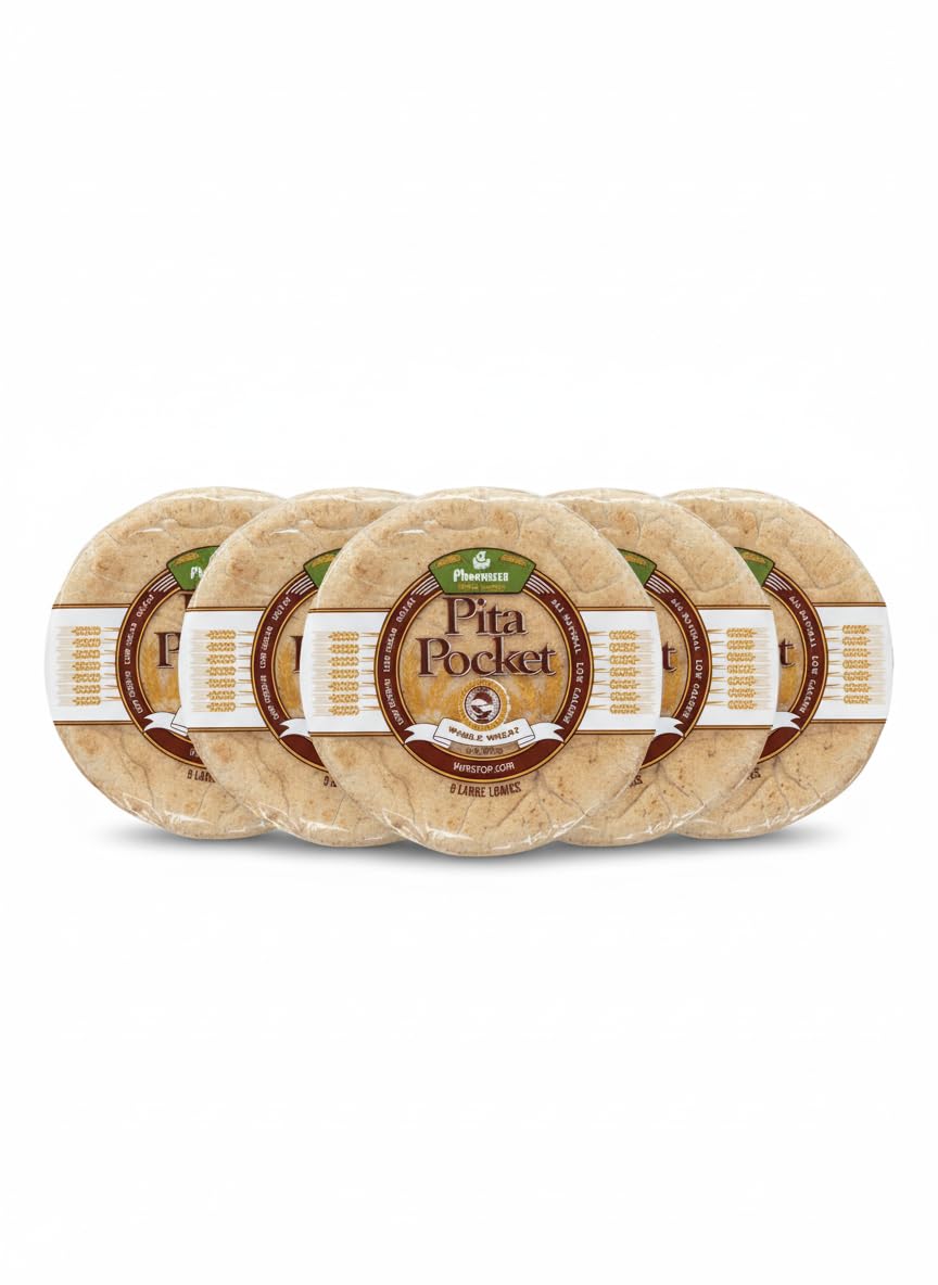Phoenicia Whole Wheat Arabic Pita Bread Fresh Medium Size Halal - 8 Pcs (Pack Of 5)