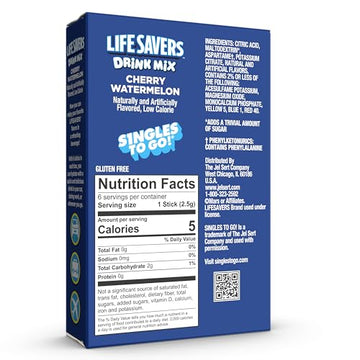 Lifesavers Singles to Go Powdered Drink Mix, Cherry Watermelon, 6 Stick Per Box, 12 Boxes Included for Total of 72 Sticks
