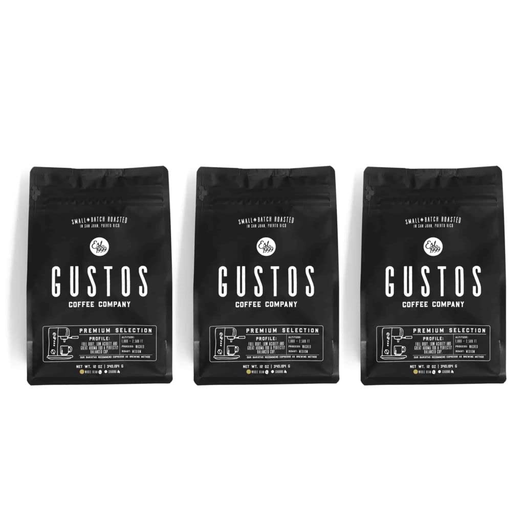 Gustos Coffee Premium Selection | Puerto Rican High End Medium Roasted Whole Bean Coffee (3, 12oz)