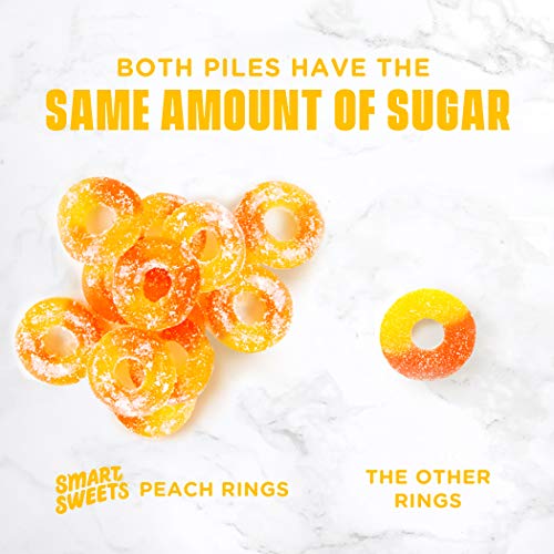 SmartSweets Peach Rings, Candy With Low Sugar 3g, Low Calorie 100, Net Carb 10, Plant Based, Gluten Free, No Artifical Colors or