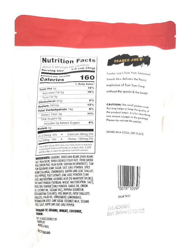 Trader Joes Tom Yum Seasoned Snack Mix (Pack of 1)