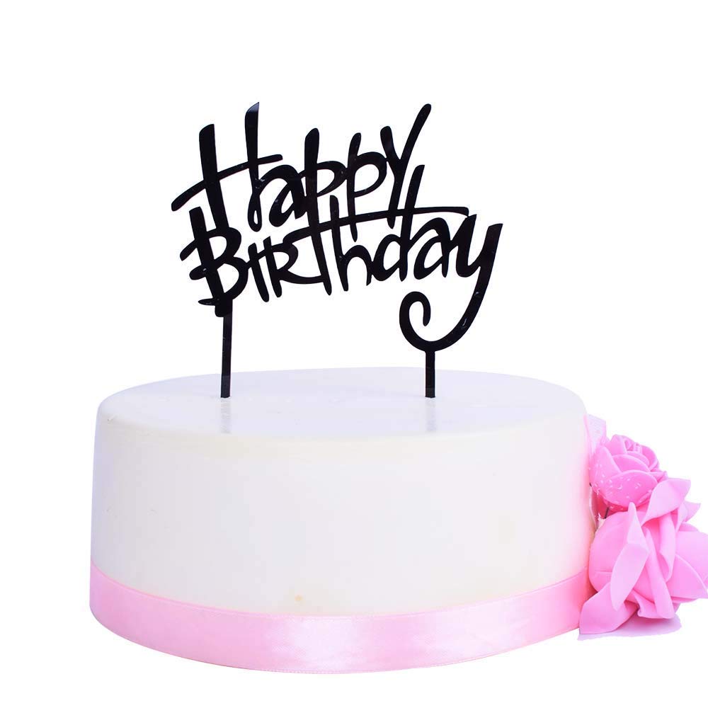 Keoysek Happy Birthday Cake Topper Double-Sided Acrylic Cursive Cake Toppers Birthday Party Decoration Supplie Cake Sign Party B
