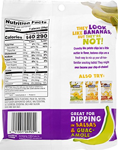 Goya Tostones Chips, Garlic, 2 Ounce (Pack of 24) - Lightly Seasoned with Sea Salt - Great for dipping in Salsas and Guacamole.