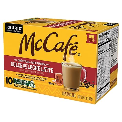 Mccaf Dulce De Leche Latte, One Step Latte Single Serve Keurig K-Cup Pods, Flavored Coffee, 10-Count Box (1 Pack Of 10)