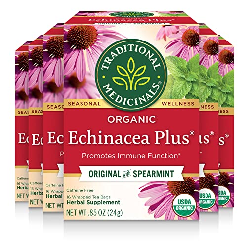 Traditional Medicinals Tea, Organic Echinacea Plus, Promotes Immune Function, W/ Spearmint, 96 Tea Bags (6 Pack)