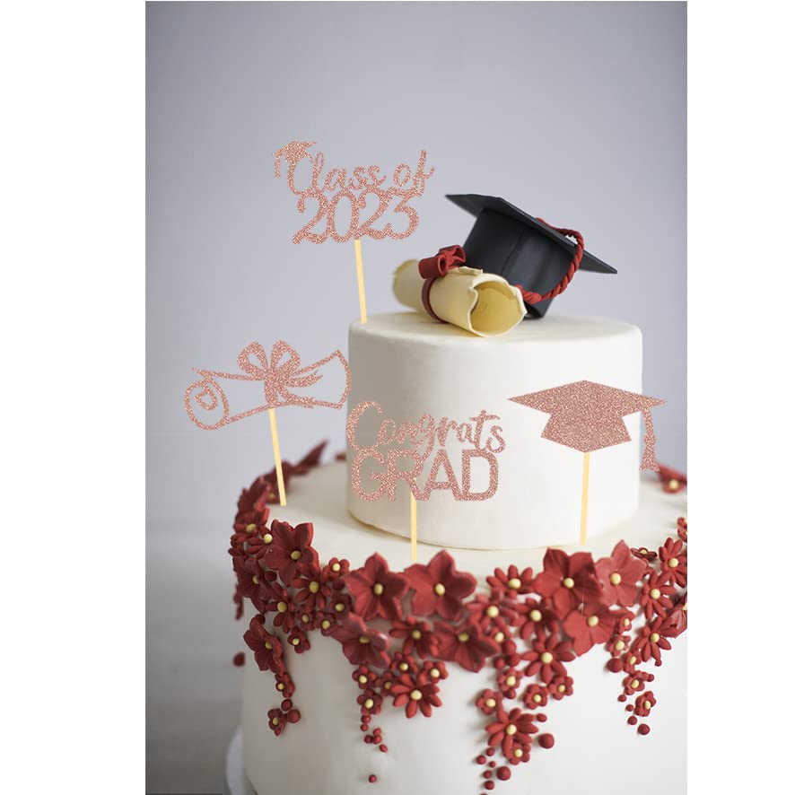 Moitkptt Cupcake Toppers Glitter Class of 2025 Graduation Cap Picks - Set of 24, Rose Gold, Paper