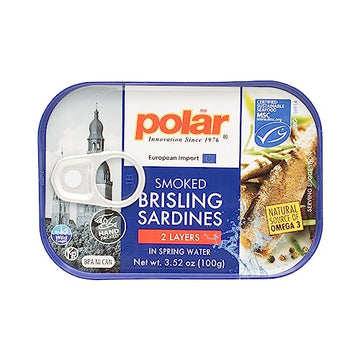 MW Polar Smoked Brisling Sardines in Spring Water, 3.52 oz Can, Wild Caught, Pack of 1