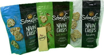 Kokobunch Variety Bundles Of Stonefires Authentic Naan Crisps Flatbread Cracker 4 or 3 Assorted Pack (6oz, 3 PACK - 1 each of S