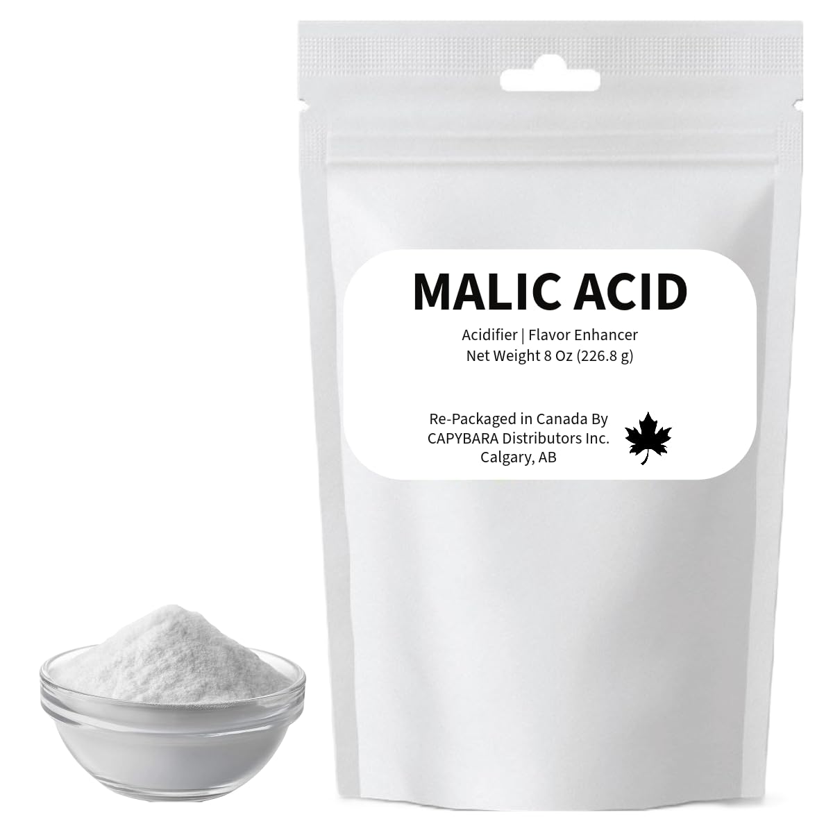 Malic Acid Food Grade - 8 Oz (226.8 G) - Used In Making Beverage-Inspired Fruit Beverage Mead Malt Drink Baking Soda Sparkling Water - Sold By Capybara Distributors Inc.