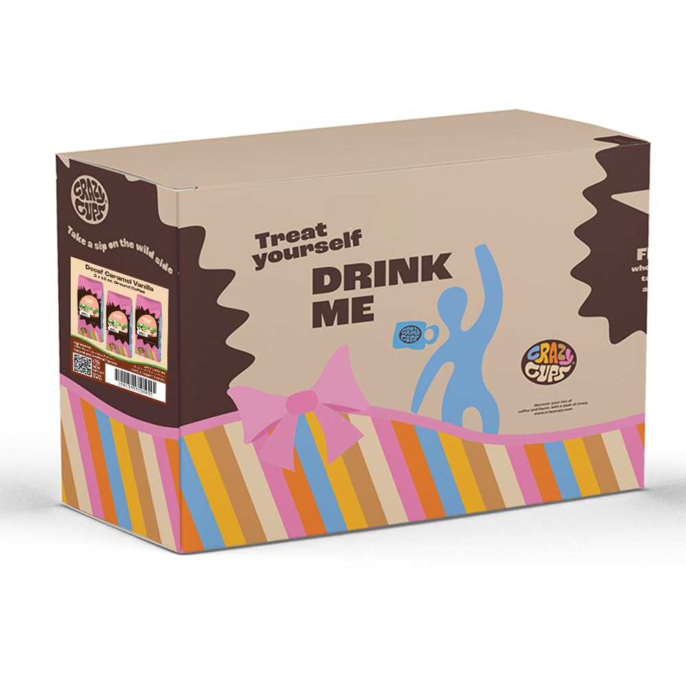 Crazy Cups Decaf Flavored Ground Coffee, Caramel Vanilla, in 10 oz Bags, For Brewing Flavored Hot or Iced Decaf Coffee, 3 Pack