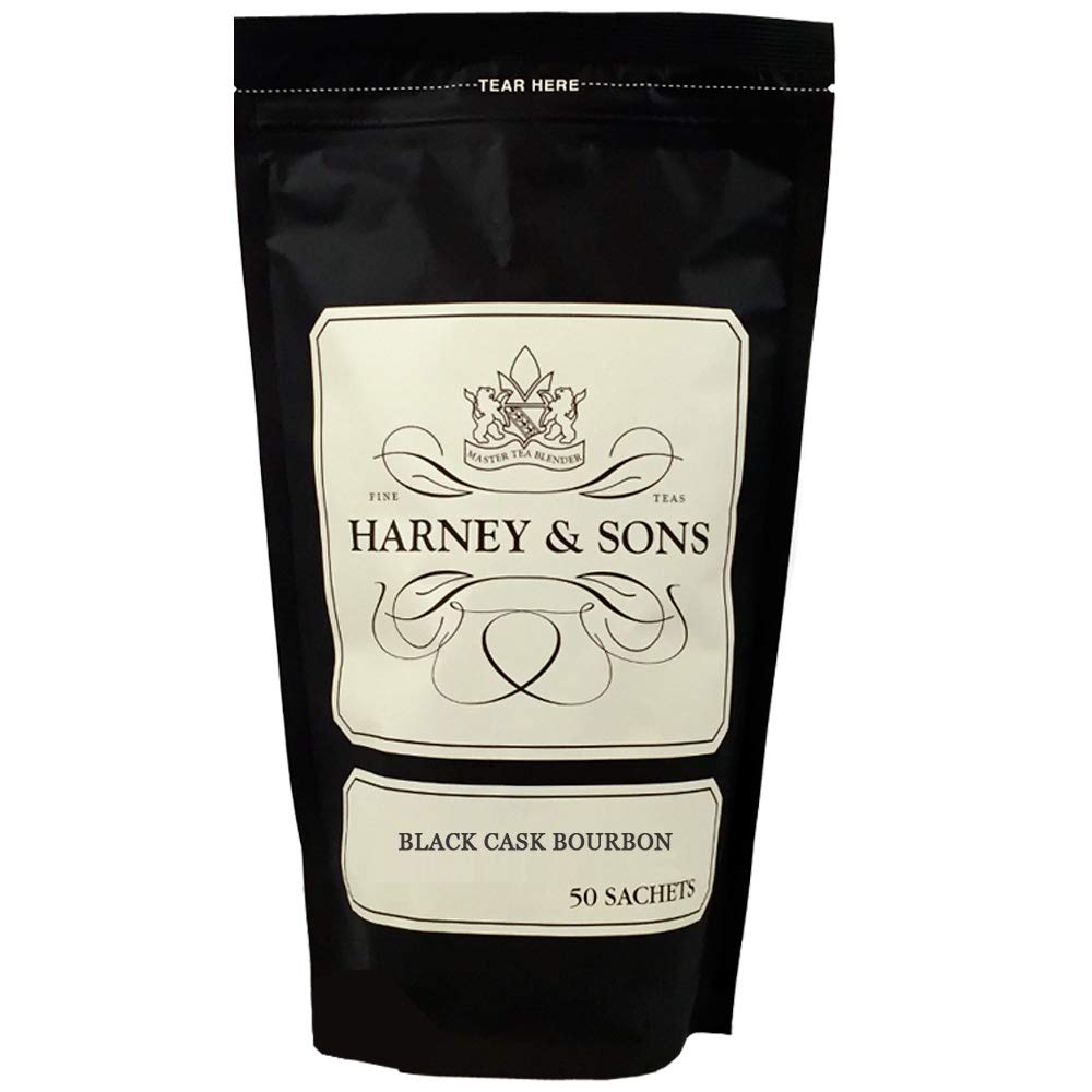 Harney & Sons Black Cask Bourbon Tea Sachets, Vanilla & Caramel, 50 Count, Brown