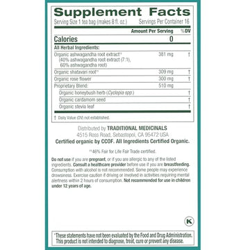 Traditional Medicinals Organic Stress Ease Calm with Adaptogens Ashwagandha & Honeybush - Promotes Relaxation - Kosher Non-GMO Caffeine-Free Compostable - 96 Tea Bags (6 Packs of 16)