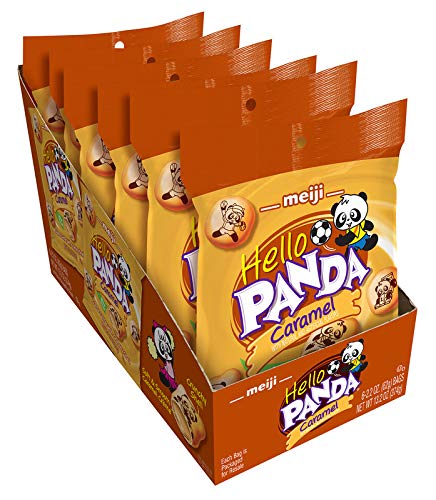 Meiji Hello Panda Cookies, Caramel Crme Filled - 2.2 oz, Pack of 6 - Bite Sized Cookies with Fun Panda Sports