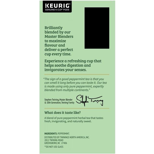 Twinings Pure Peppermint Tea K-Cup Pods, Naturally Caffeine Free, 72 Count, Compatible with Keurig, Model TWI-002