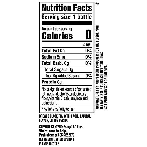 Pure Leaf Iced Tea, Unsweetened Lemon, Real Brewed Tea, Zero Sugar & Zero Calories, 18.5 Fl Oz Bottles (Pack Of 12)