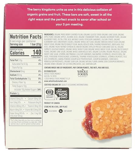 365 By Whole Foods Market, Organic Mixed Berry Cereal Bar 6 Count, 7.8 Ounce