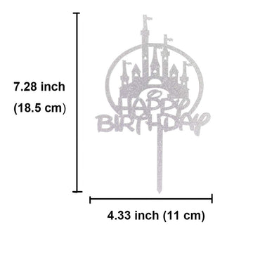 Castle Happy Birthday Cake Topper, Princess Prince Birthday Cake Toppers, First Birthday Party Decorations (Silver Glitter)