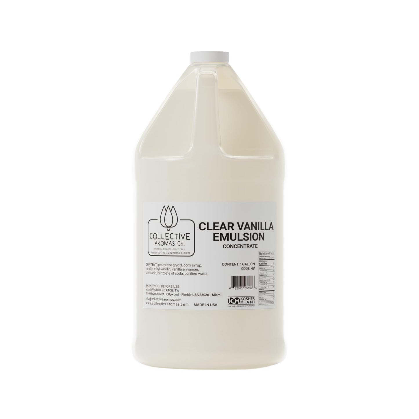 Clear Vanilla Emulsion For Baking - Natural Flavoring Blend For Cookies Cakes Ice Cream Smoothies Beverages & More - 1 Gallon Kosher Clear Vanilla Emulsion By Collective Aromas Co.