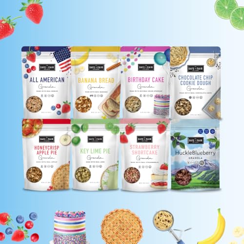Safe + Fair Birthday Cake Granola - Gluten-Free, Vegan & Plant-Based Snack with Natural Sprinkles - 0g Trans Fat, Non-GMO, Koshe
