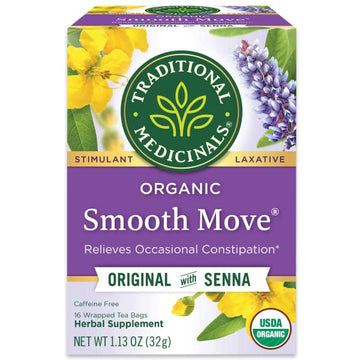 Traditional Medicinals Organic Smooth Move With Senna Herbal Tea, Relieves Occasional Constipation, (Pack Of 6) - 96 Tea Bags To