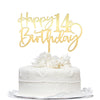 Bekaterea Happy 14 th birthday cake Topper,Mirrored Gold Acrylic Durable Cake Topper,14th Birthday Party Cake Decor s,Hello 14th