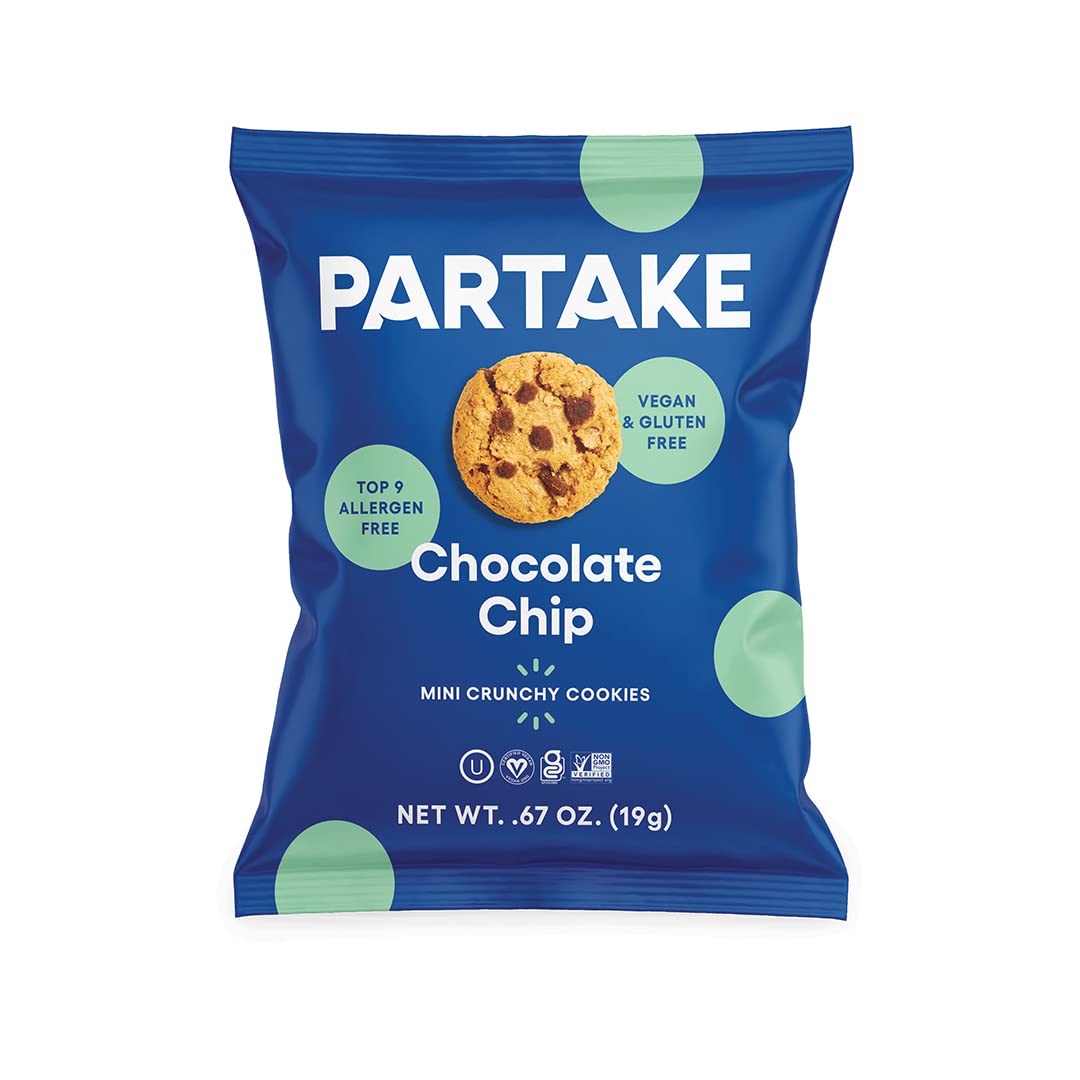 Gluten Free Partake Crunchy Chocolate Chip Cookies - Vegan - Free From the Top 9 Allergens Including Dairy, Wheat, Soy, Eggs, &