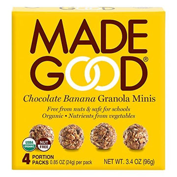 MadeGood Chocolate Banana Granola Minis, 6 Boxes (24 count); Wholesome and Delicious Bite-Sized Snacks; Organic and Made with Al