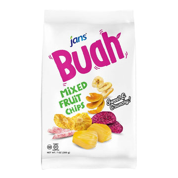 Jans Buah Mixed Fruit Chips, 7 Oz (Pack of 6 ) Tropical Mix of Red Dragonfruit, Pineapple, Banana, Jackfruit, Taro, Pumpkin Chip