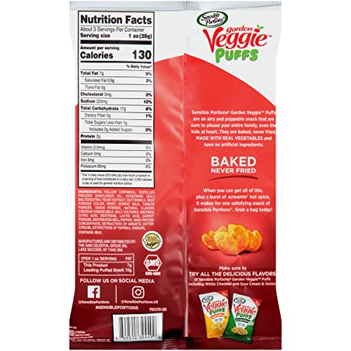 Sensible Portions Garden Veggie Screamin Hot Flavored Baked Corn Puffs, 3 oz (Pack of 6)