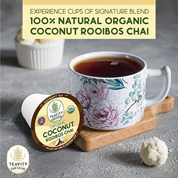 Coconut Rooibos Chai Tea Pods For Keurig - Organic Ginger Tea, Rooibos, Cinnamon, Cardamom, Coconut & Chai By Teavity (36 Tea Po