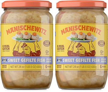 Manischewitz Sweet Gefilte Fish In Jelled Broth 24Oz (2 Pack), Packed With Protein, No Added Msg, Kosher For Passover