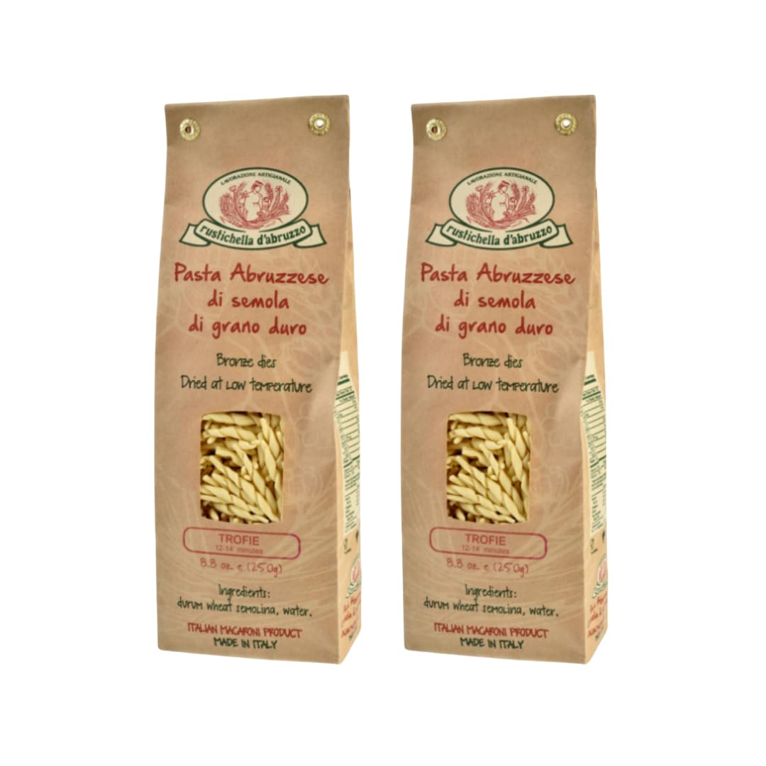 Rustichella DAbruzzo Trofie Pasta (2 Pack) - Authentic Italian Duflavor Blend Wheat Semolina Traditional Ligurian Shape For Pesto Soups & Cold Dishes - 500G Bag - Classic Small Pasta Perfect With Potatoes & String Beans