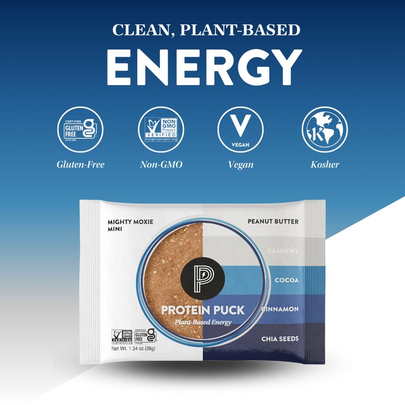 Protein Puck Vegan Plant based Protein Bar - Natural Healthy Snack Bars, 12 Count, 1.34oz Mini, Gluten Free, Dairy Free, No GMO,