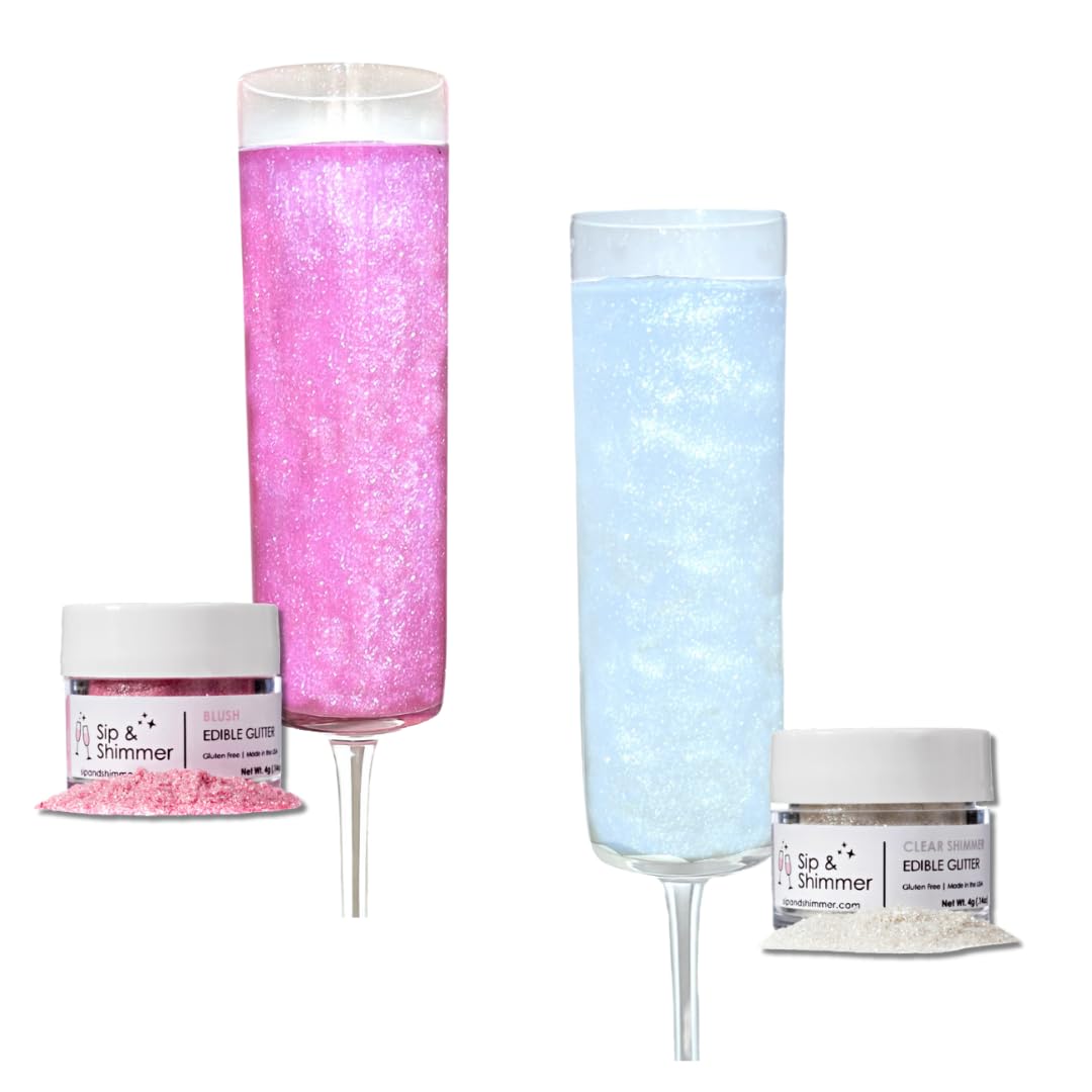 Sip & Shimmer Edible Glitter for Drinks - Food-Grade Cocktail Glitter - Bachelorette Pink & Clear