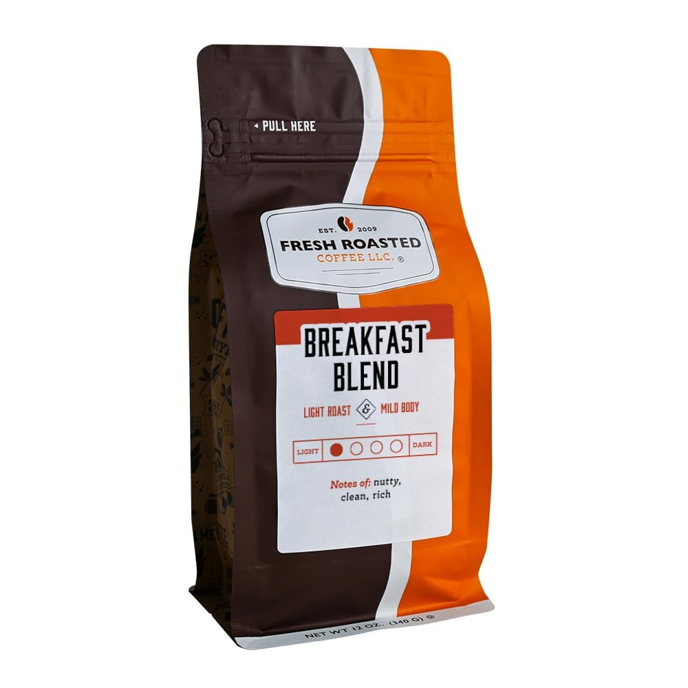 Fresh Roasted Coffee, Breakfast Blend, 12 Oz, Light Roast, Kosher, Whole Bean