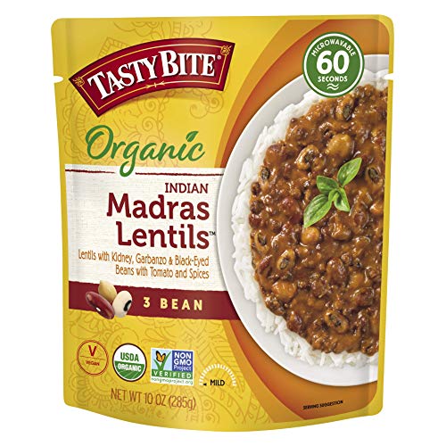 Tasty Bite Organic 3 Bean Madras Lentil, Microwaveable Ready to Eat Entree, 10 Ounce (Pack of 6)