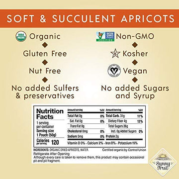 Organic Turkish Dried Apricots - Sunny Fruit (2 Bags) - (5) Portion Packs Per Bag - No Added Sugars, Sulfurs Or Preservatives | Non-Gmo, Vegan & Halal