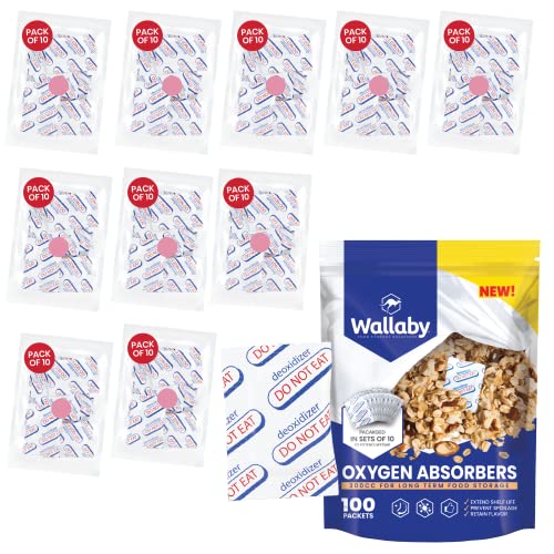 Wallaby 300Cc Oxygen Absorbers - 100 Count (10X Packs Of 10) With Indicator - For Long Term Food Storage, Mylar Bags, Canning, H