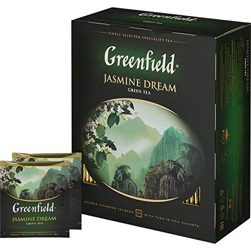 Greenfield Jasmine Dream Green Tea Collection Finely Selected Speciality Tea 100 Double Chamber Teabags With Tags In Foil Sachets