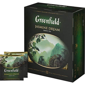 Greenfield Jasmine Dream Green Tea Collection Finely Selected Speciality Tea 100 Double Chamber Teabags With Tags In Foil Sachets