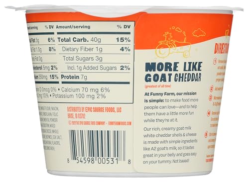 Funny Farm A2 Milk Macaroni And Cheese Cups | Pasta With White Cheddar Flavor - Goat Cheese Mac And Cheese Cups (Bulk 10 Pack) |