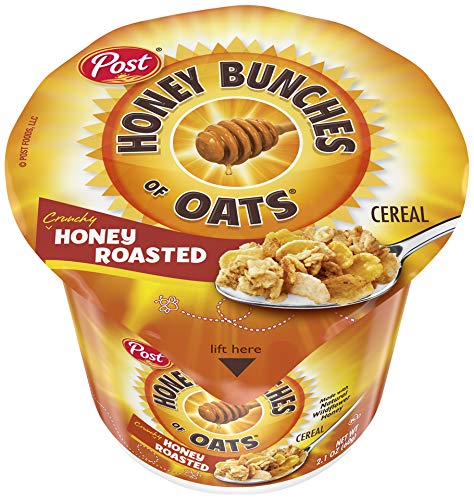 Honey Bunches of Oats Honey Roasted Breakfast Cereal, Honey Oats Cereal with Granola Clusters, Small Cereal Cup Size for Easy On