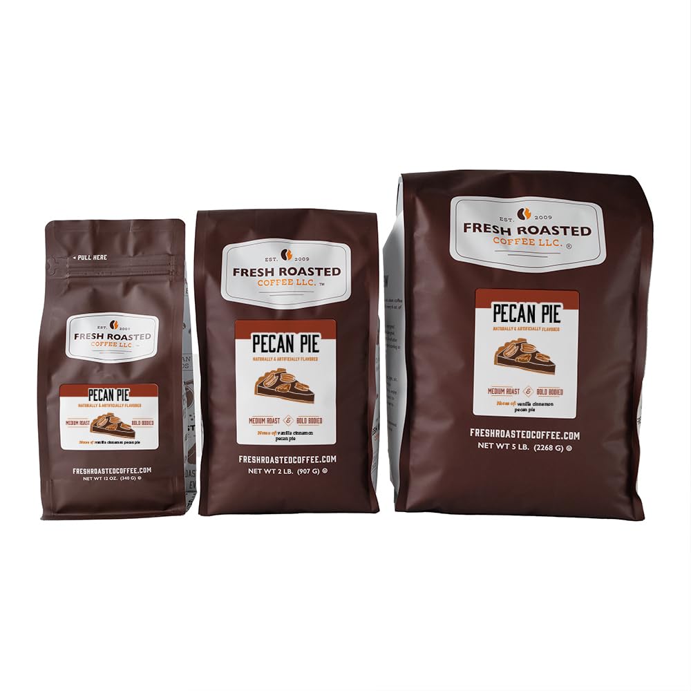 Fresh Roasted Coffee, Pecan Pie Flavored Coffee, 5 Lb, Medium Roast, Kosher, Whole Bean