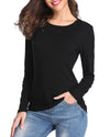 Fuinloth Womens Basic Long Sleeve T Shirts, Crewneck Slim Fit Spandex Tops, Plain Layer Underscrub Tees Black X Small