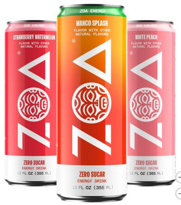 ZOA-Energy Drink, Zero Sugar, Variety Pack - 12 fl oz Cans, Strawberry Watermelon, Mango Splash, White Peach (Pack of 9)