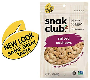 Snak Club Roasted & Salted Cashews, 2.5 Ounce (Pack Of 6)