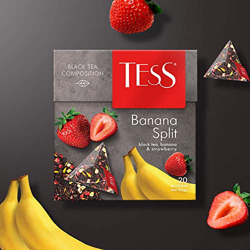 Tess Banana Split Black Tea Compositionblack Tea, Banana And Strawberry Leaf Tea In 20 Pyramid Sachets