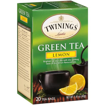 Twinings Green Tea With Lemon - Flavorful Green Tea With Lemon Pieces, Caffeinated Tea Bags Individually Wrapped, 20 Count