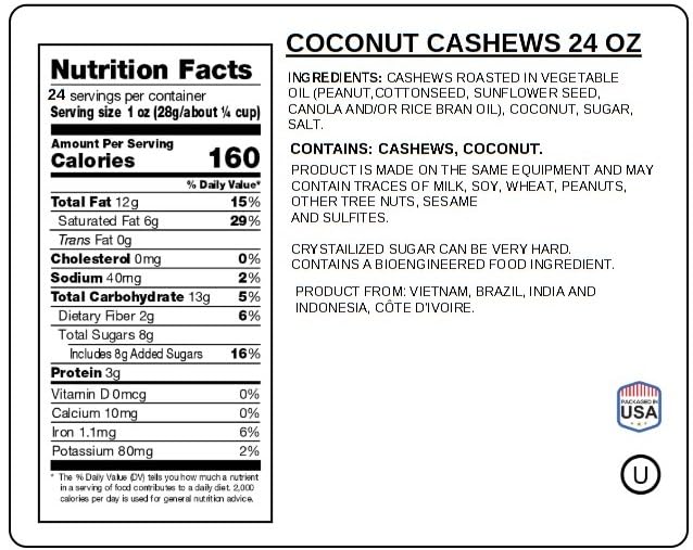 Coconut Toffee Cashew 24 Oz Resealable Pouch | Gurmet Holiday Snack, Perfect For Gifting, Stocking Stuffers & Festive Treats | J